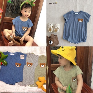 Body suit kẻ mặt gấu liền thân cho bé, Bodysuit chip hè sơ sinh vải cotton mềm mịn mẫu quần áo sơ sinh cho bé yêu