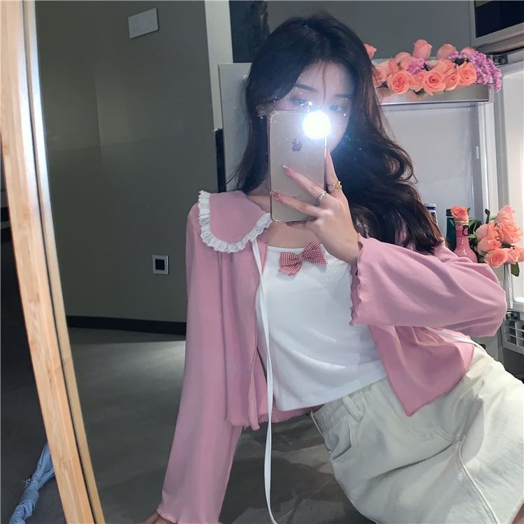 Áo Cardigan Mỏng + Áo Hai Dây Thắt Nơ Phong Cách Hàn Quốc Dành Cho Nữ