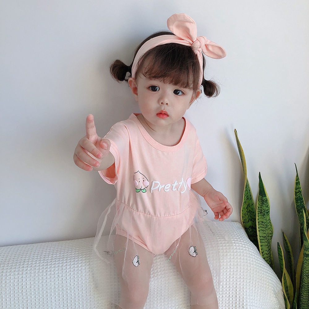 Bộ áo liền quần ngắn tay in họa tiết đáng yêu cho bé gái