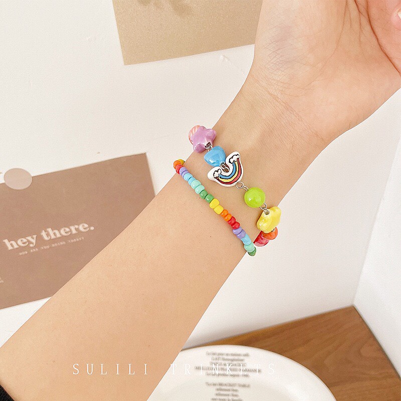 Vòng Tay Chuỗi Hạt Gốm Nhiều Màu Hạt Charm Ngọt Ngào Đủ Màu Sắc Dễ Thương Phong Cách Hàn Quốc Dobi L2