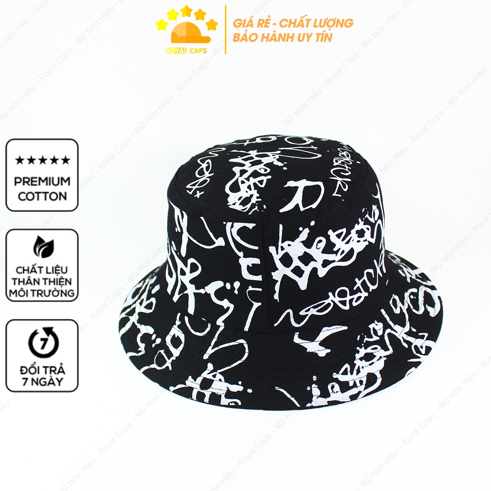 Mũ Bucket Nón Bucket Tai Bèo Nam Nữ Hàn Quốc Graffiti Hiphop Streetstyle Đen Vải Kaki Unisex - Royal Caps