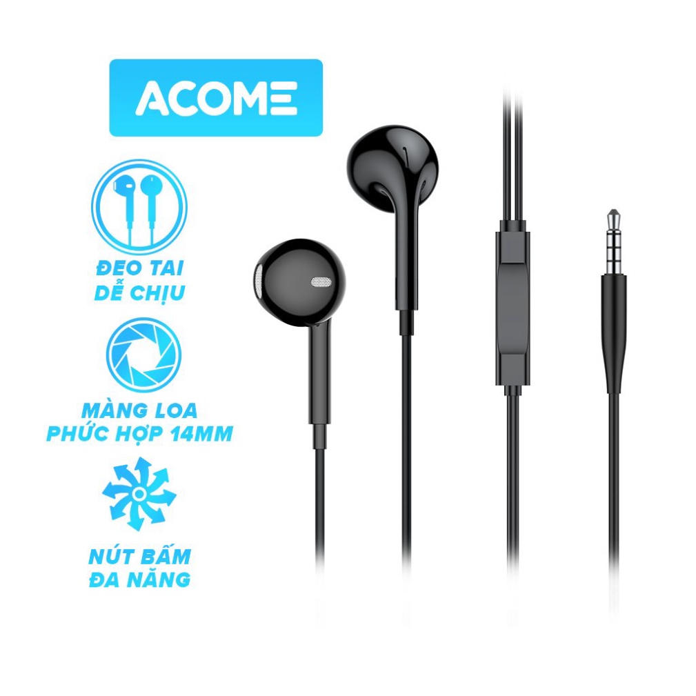 Tai nghe nhét tai ACOME AW01, Chất âm rõ nét, Chất liệu dây siêu bền, chống rối, Có Micro đàm thoại, Đeo tai dễ chịu