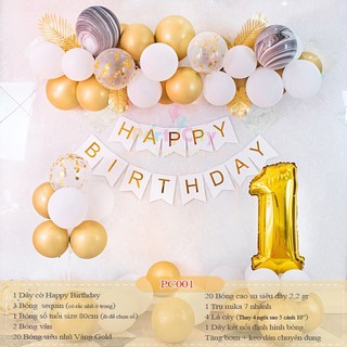 SET TRANG TRÍ SINH NHẬT VÀNG GOLD KÈM LÁ