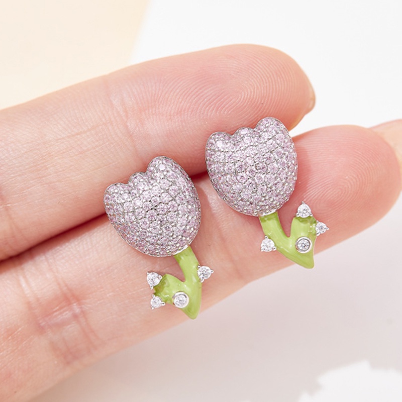 Bông Tai Hình Hoa Tulip Tím Đính Đá Độc Đáo Thời Trang Hàn Quốc