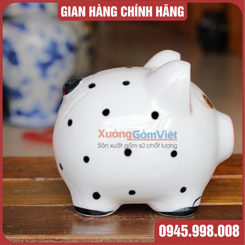 [BÁT TRÀNG] HEO ĐẤT TIẾT KIỆM LỢN TAI ĐỎ CHẤM BI GỐM SỨ BÁT TRÀNG CAO CẤP - HÀNG GỐM SỨ AN TOÀN CHO BÉ - XƯỞNG GỐM VIỆT