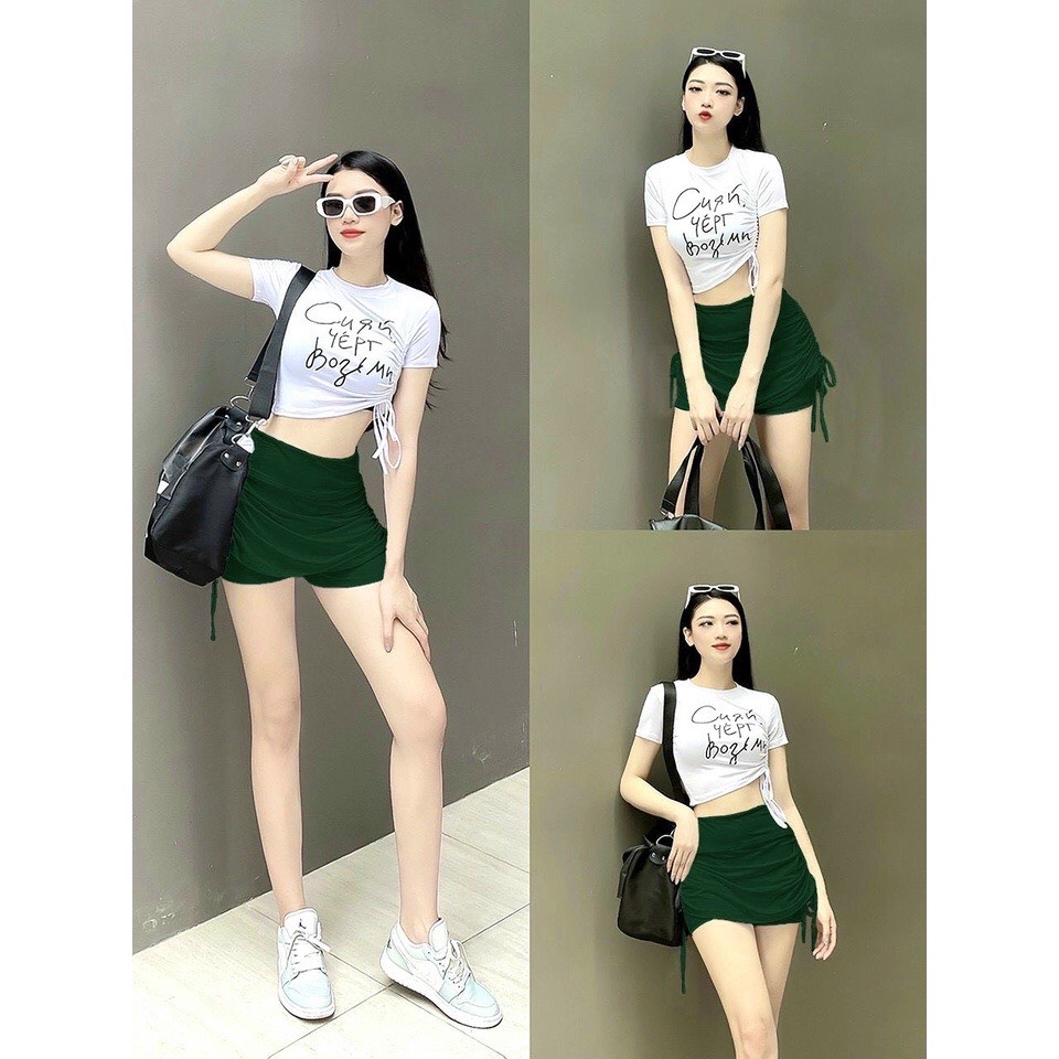 Áo Croptop Rút Dây Bên Mới Siêu Xinh (đồ tập gym-yoga nữ)