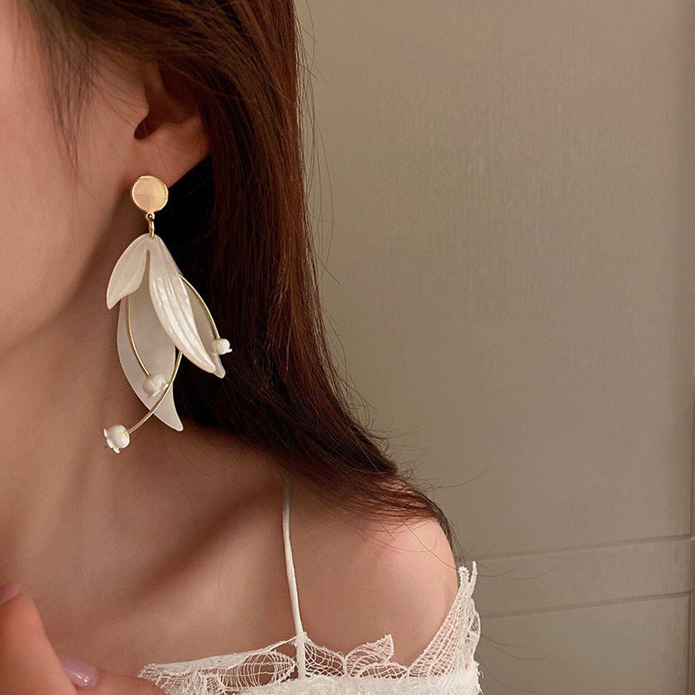 Bông Tai Dáng Dài Hình Chiếc Lá Bằng Acrylic Phối Tua Rua Phong Cách Vintage Dành Cho Nữ