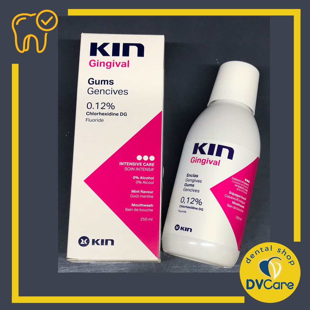 [NOWSHIP] Nước súc miệng KIN GINGIVAL 250ml (Chlohexidine 0.12%) sát khuẩn họng, ngừa viêm nướu [dvcareshop]