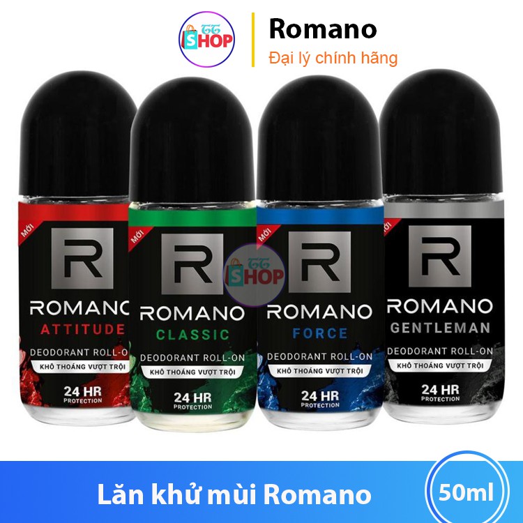 Lăn khử mùi Romano kháng khuẩn &amp; khô thoáng cả ngày 50ml ttshop