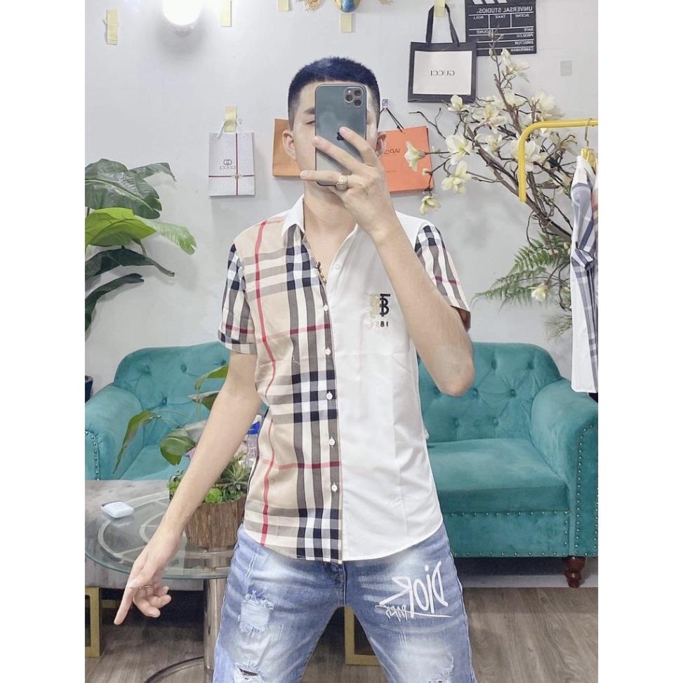 Ashop - Áo Sơ Mi, Burberry Nam Ngắn Tay, Chất liệu Lụa 3D Chống Nhăn, Thiết kế Lịch Lãm !