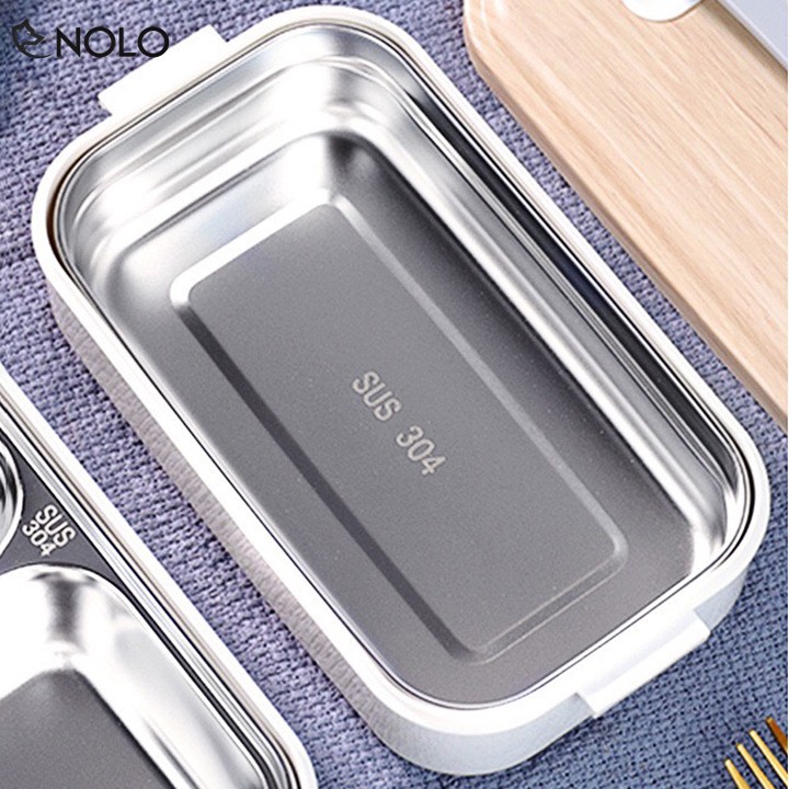 Hộp Đựng Cơm Bento 2 Tầng Model DIEP03 Nắp Giả Vân Gỗ Dùng Được Cho Lò Vi Sóng Có Tặng Kèm Túi Giữ Nhiệt Cao Cấp