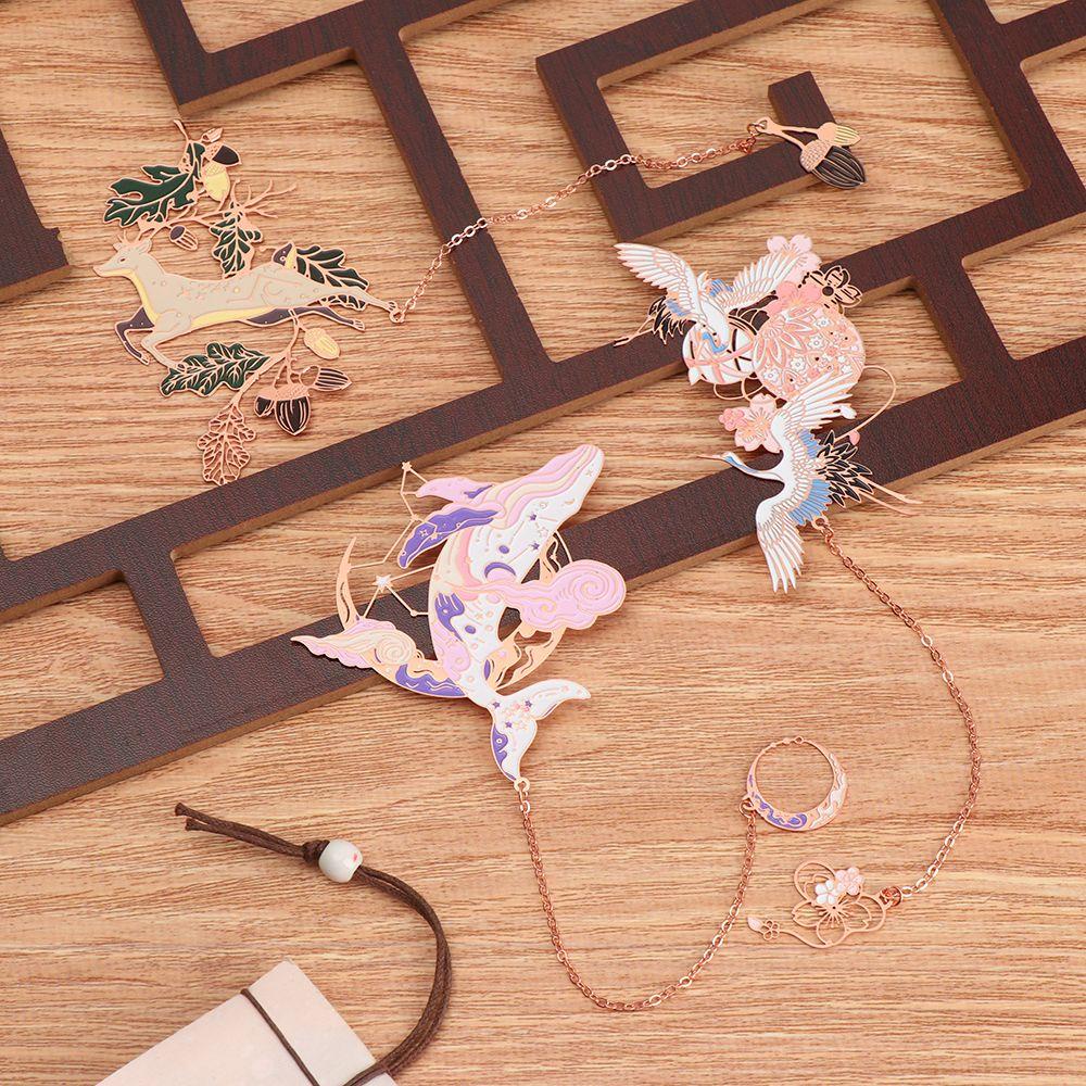 Pewany Đánh Dấu Trang Sách Bằng Kim Loại Hình Lá Chim Công Tinh Tế Đánh Dấu Trang Sách Mặt Dây Tua Rua