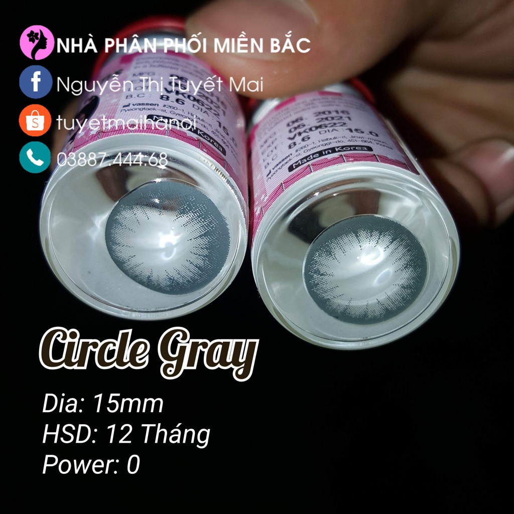 [ Ảnh Thật ] Lens Màu Xám Sáng Nổi Bật Siêu Êm Siêu Mềm Circle Gray 15mm - Kính Áp Tròng Hàn Quốc  Vassen Sexy Me