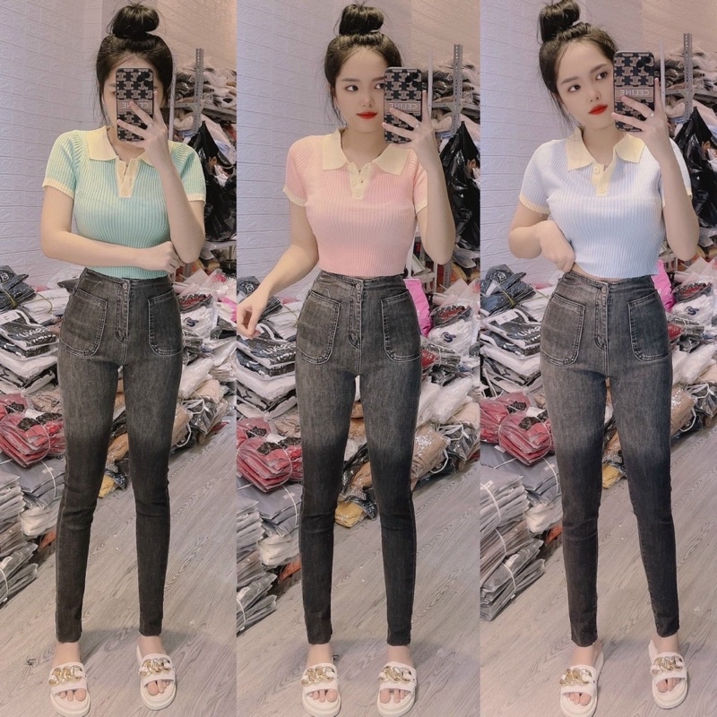 áo len dệt kim croptop mix cổ vàng nổi bật (39087#) | BigBuy360 - bigbuy360.vn