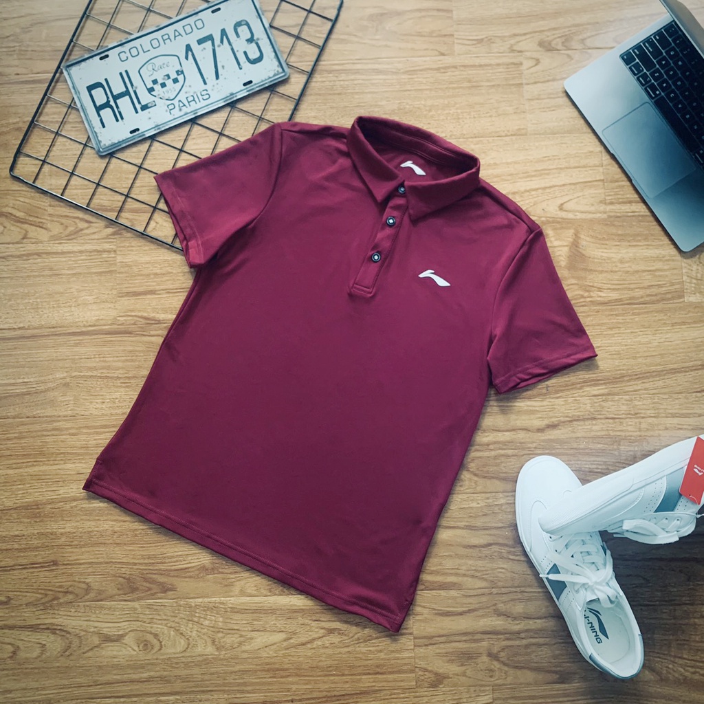 Áo polo thể thao Lining APLR195 tay ngắn cổ bẻ, chất thun thấm hút mồ hôi