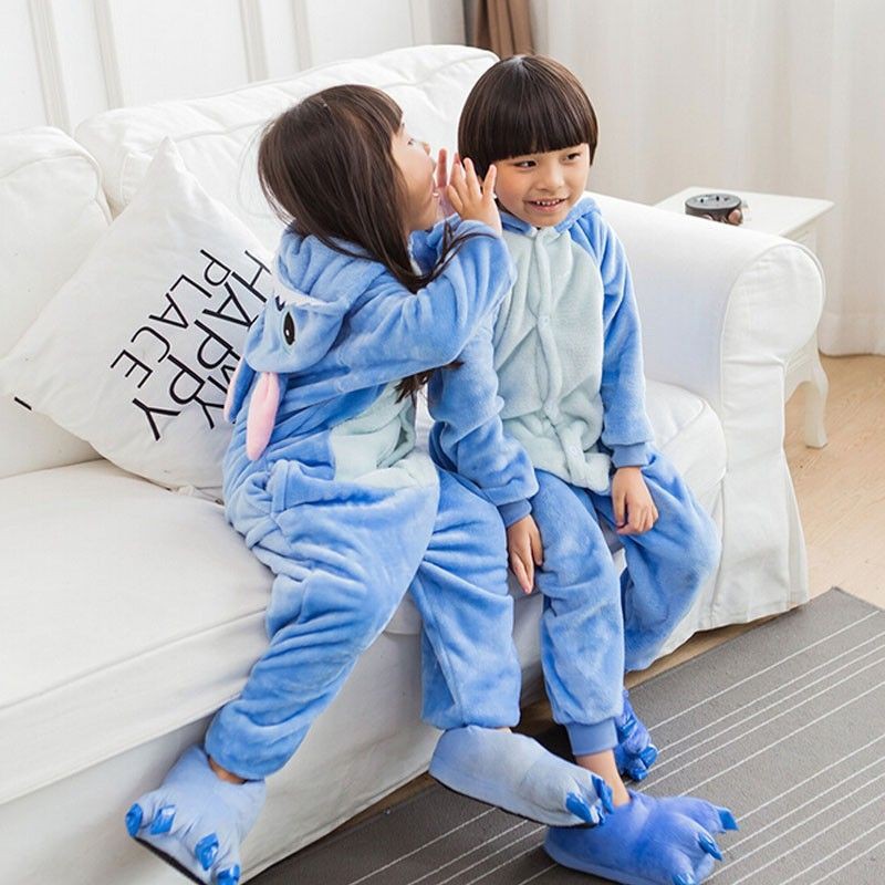 Bộ đồ stitch xanh của người lớn và trẻ em, bộ đồ thú stich