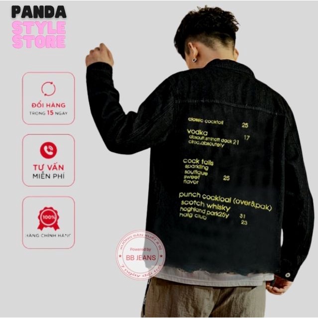 Áo khoác jean nữ áo khoác jean nam màu đen form rộng in chữ vàng Nasa mới ra tại Panda Style