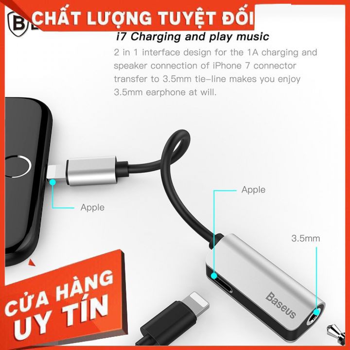 Jack Chuyển Đổi Iphone Baseus L37 - Vừa Sạc Vừa Nghe - Bảo Hành Chính Hãng 12 Tháng.
