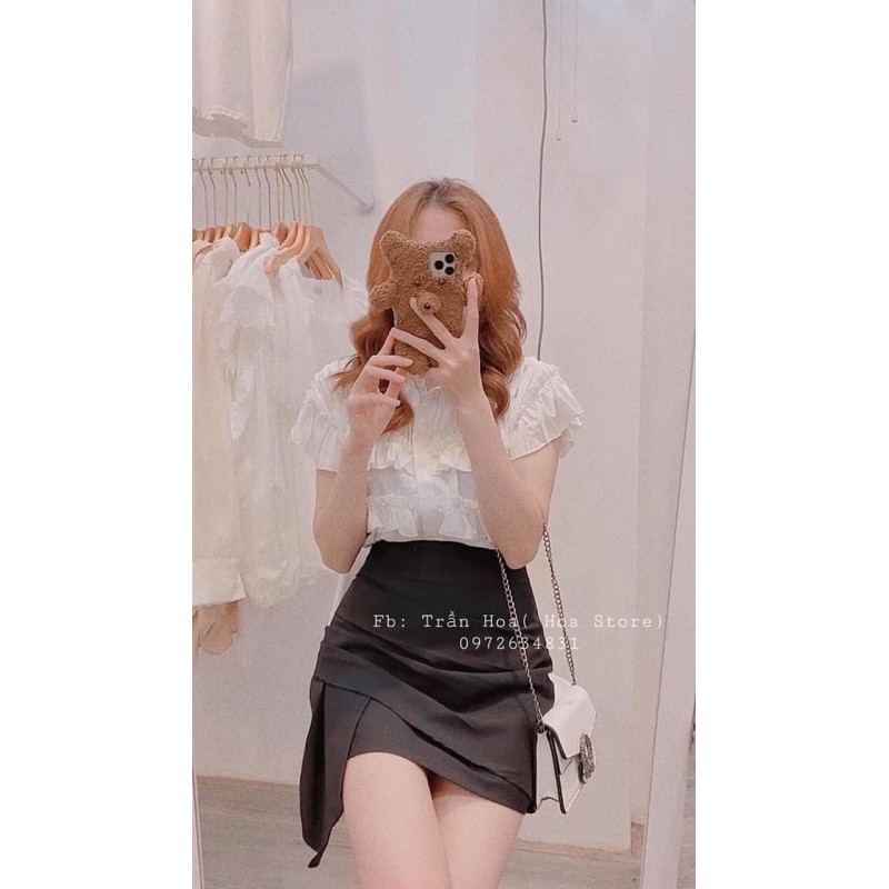 chân váy + áo sơ mi cộc tay