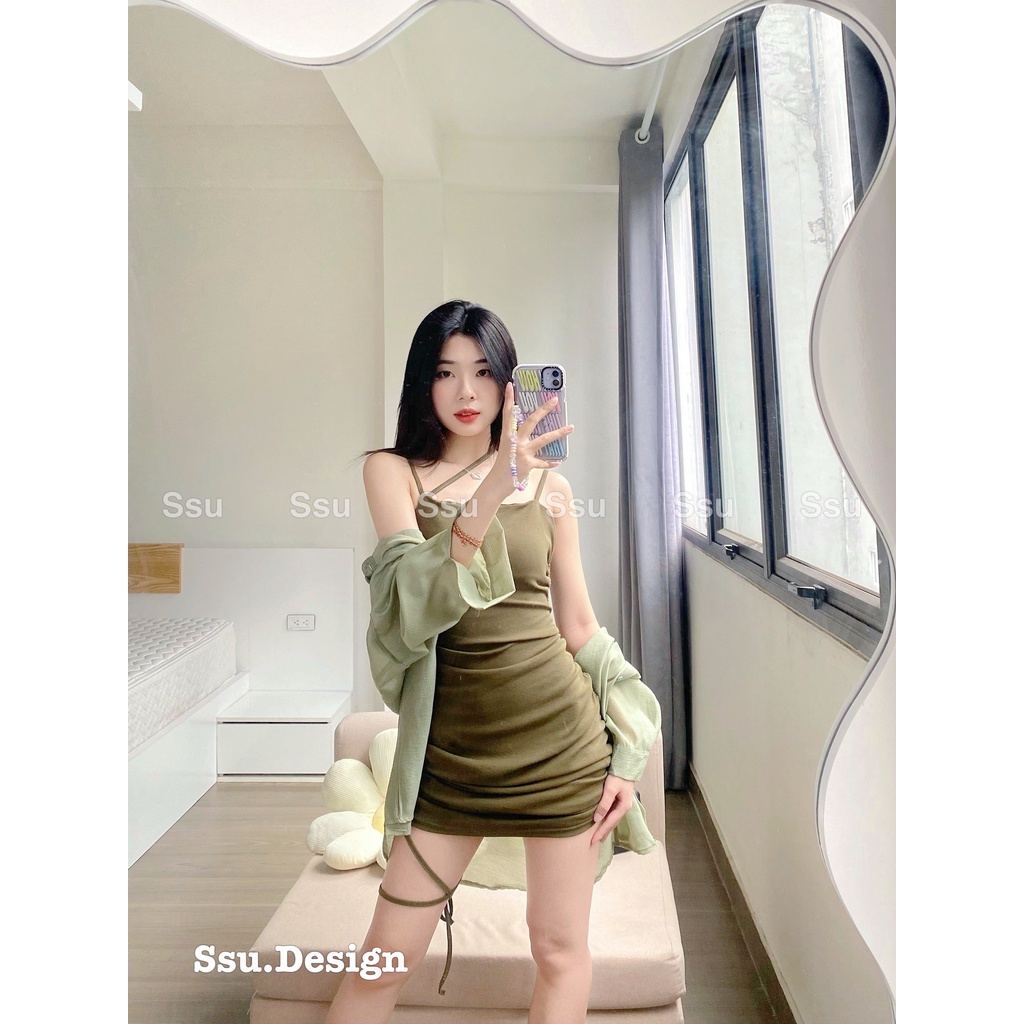 Set váy dây rút body kèm áo sơ mi hottrend cổ điển
