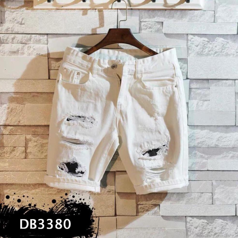 Quần short jean nam, quần sọt jean nam hai màu trắng đen phối rách phong cách trẻ trung dễ phối đồ  ྇