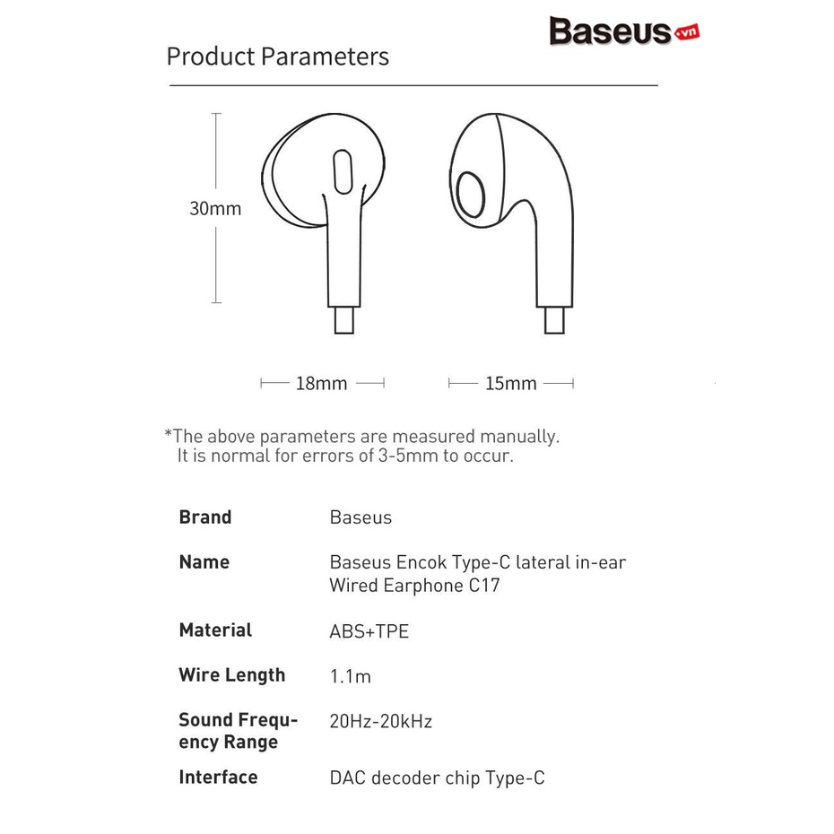 Tai Nghe Type-C Baseus Encok lateral in-ear Wired Earphone C17 Cho Smartphone & iPad Pro