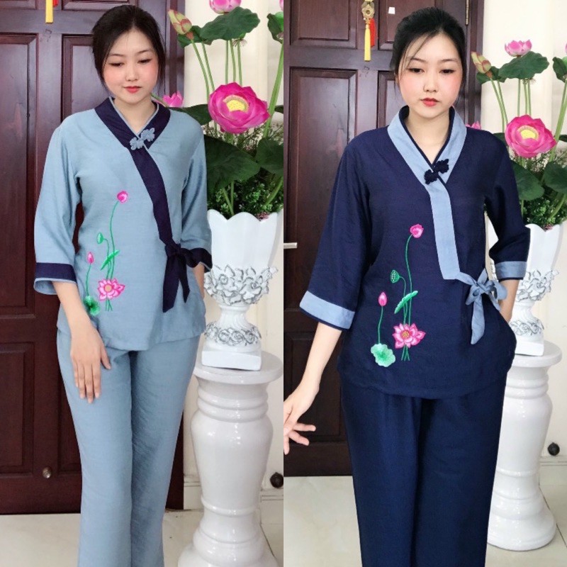 Đồ Lam Đi Chùa # Nhật Nơ 1Nút Vải LiNen # Đồ Bộ Nữ #Quần Áo