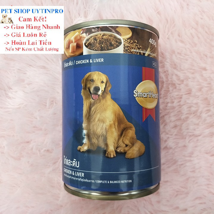 THỨC ĂN CHO CHÓ Smartheart Dạng Pate thịt gà và gan Lon 400g Xuất xứ Thái Lan