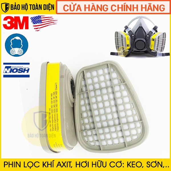 Bộ mặt nạ 3M 6200 kèm phin lọc Axit, Hữu cơ, vô cơ 3M 6003 an toàn cho sức khỏe [CHÍNH HÃNG]