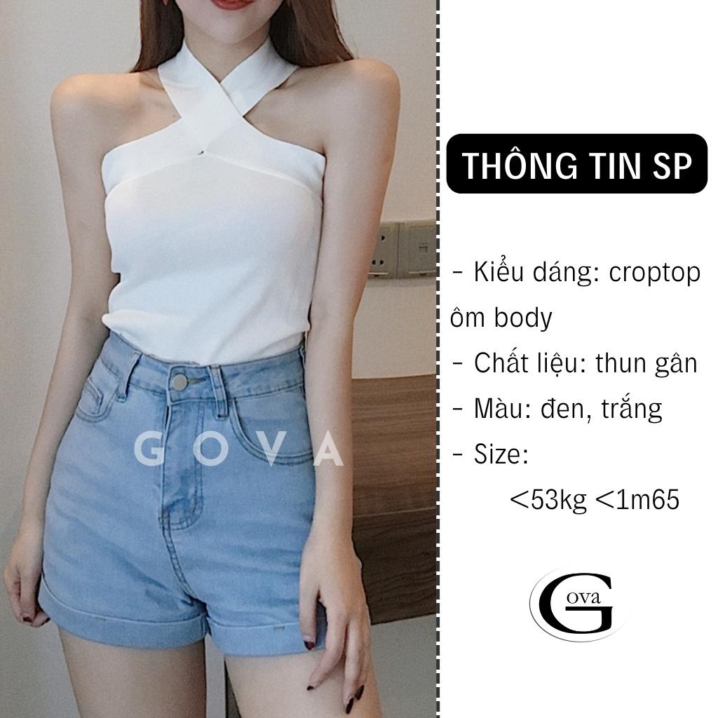 Áo Croptop HAI DÂY ĐẮP CHÉO BẢN TỎ Thun Gân Kiểu Sexy Nữ, Áo Thun Ôm Body Đẹp GOVA