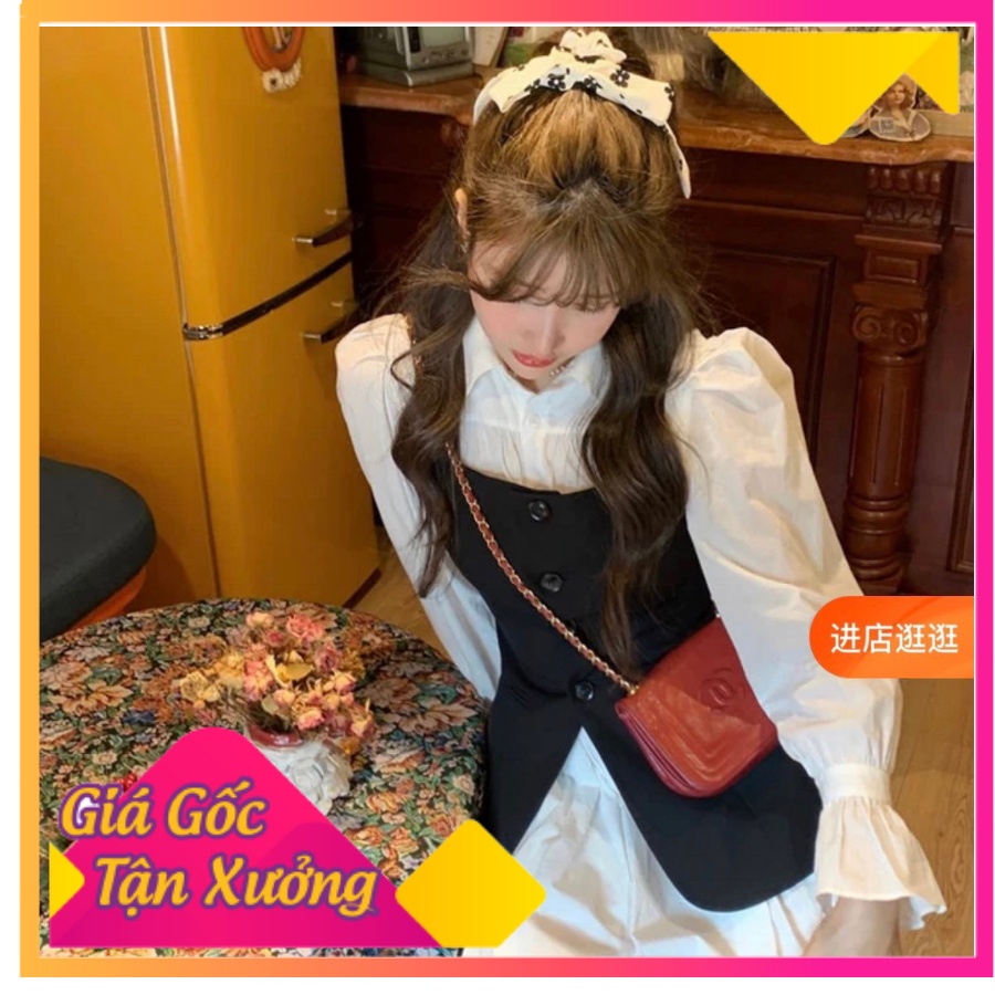 Set Áo Sơ Mi Form Dài Mix Áo Ghile - Set Váy Sơ Mi Tay Dài Phối Áo Ghile (Ngọc Tâm Chuyên Sỉ)