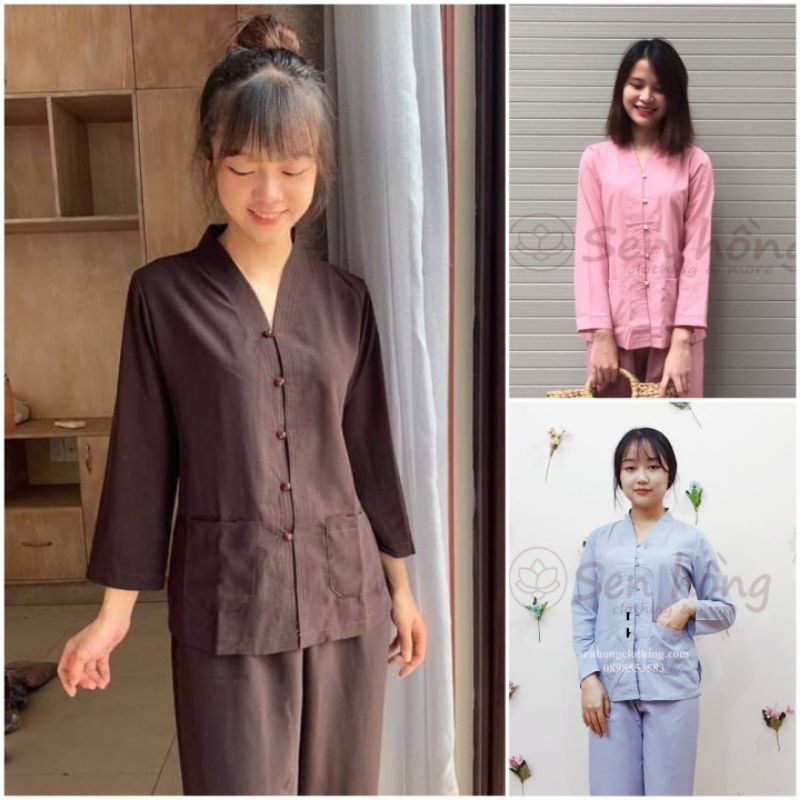 [Mã FATHANG5 giảm 10K đơn 50K] 🎪🚨quần áo phật tử giá rẻ Bộ bà lai không thêu có túi 2 bên, cài cúc nhựa nhẹ nhàng