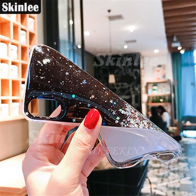 Ốp Điện Thoại Trong Suốt Chống Sốc Phối Sequin Hình Trăng Sao Cho OPPO A96 A76 A36 4G A55 A95 Realme 9i 9 Pro Plus C35 C31