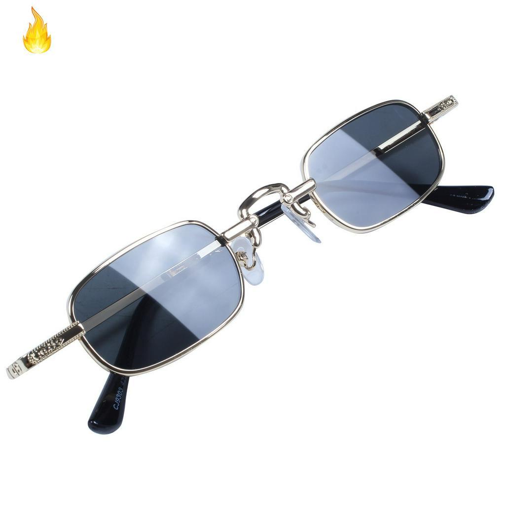 Retro Punk Glasses Clear Square Sunglasses Female Retro Sunglasses Men Metal Frame-Black Gray &amp; Gold