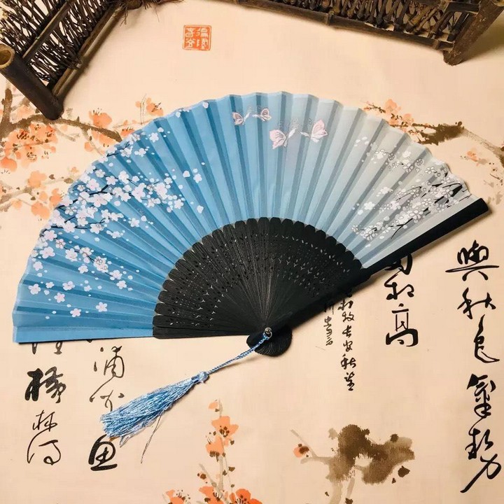 Quạt cầm tay cổ trang dây tuyến in hình đẹp phong cách cổ trang cosplay