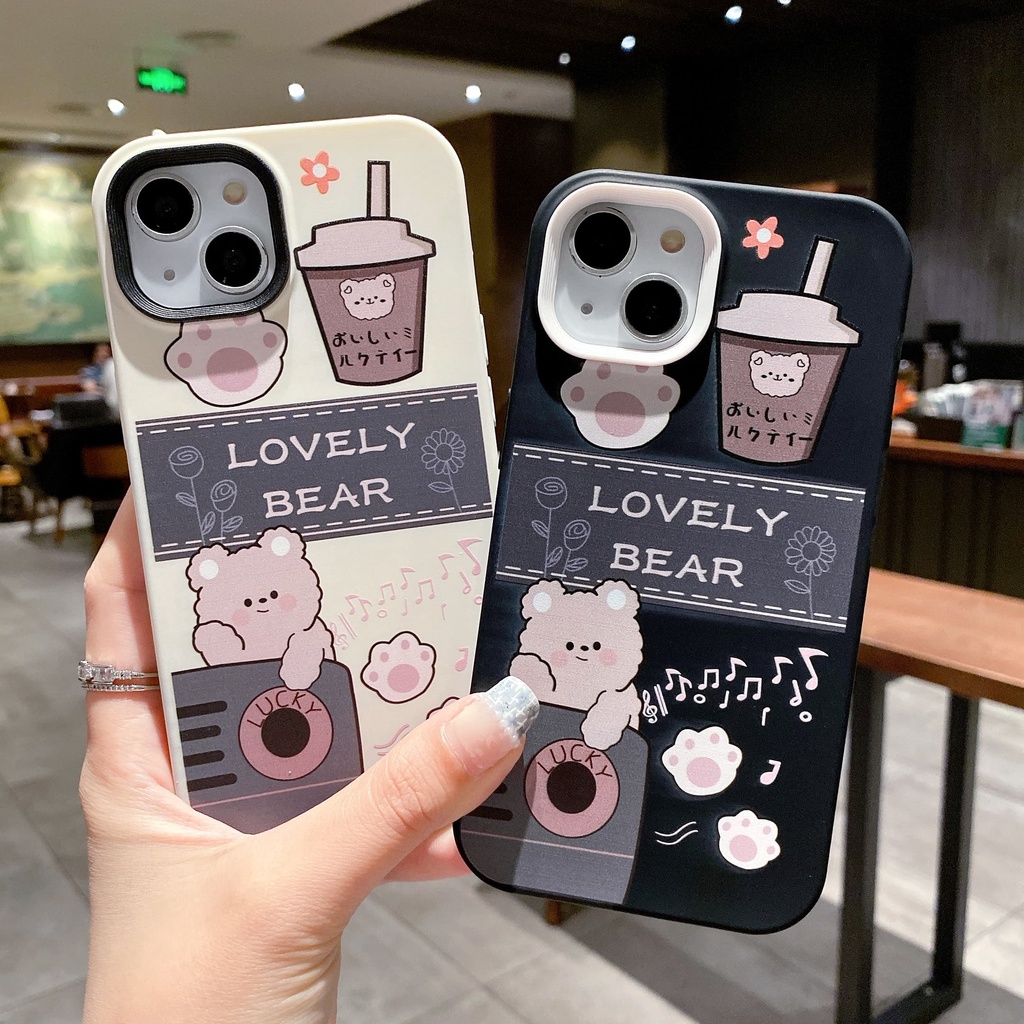 Ốp Điện Thoại Hình Trà Sữa Gấu 3 Trong 1 Chống Sốc Cho iPhone 14 / 13 / 12 / 11 / X / 8 / 7P