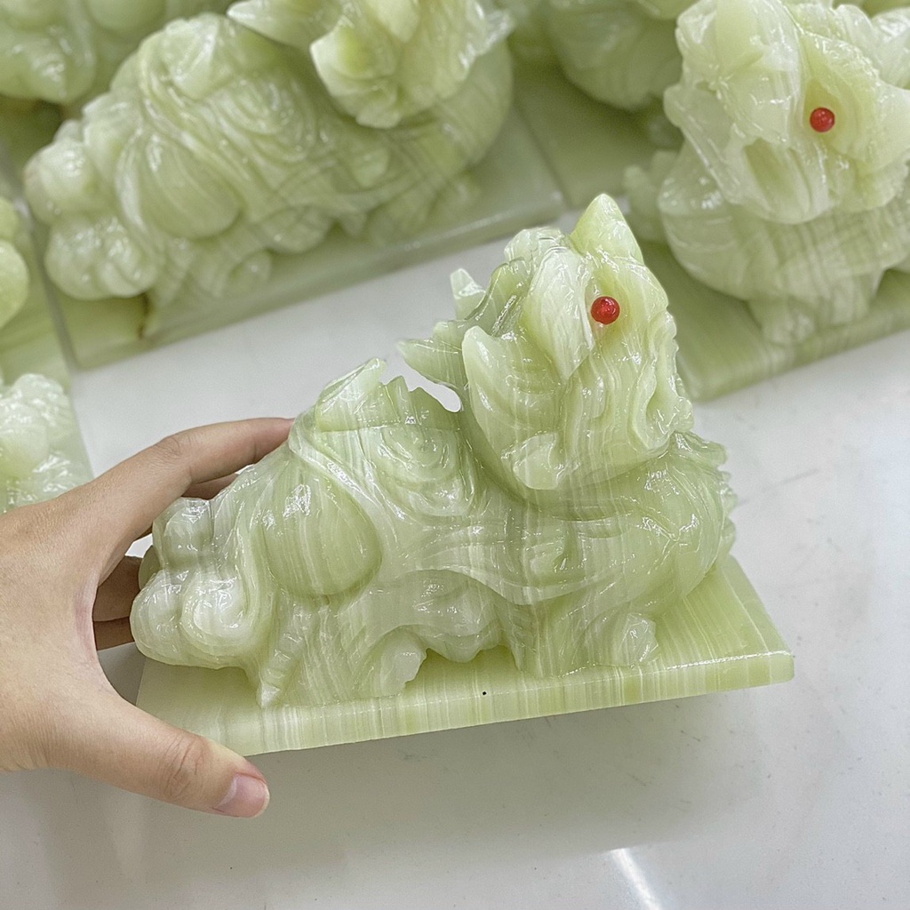 Cặp Tỳ Hưu Phong Thủy, Tỳ Hưu Tài Lộc Đá Ngọc Hoàng Long- Dài 15cm
