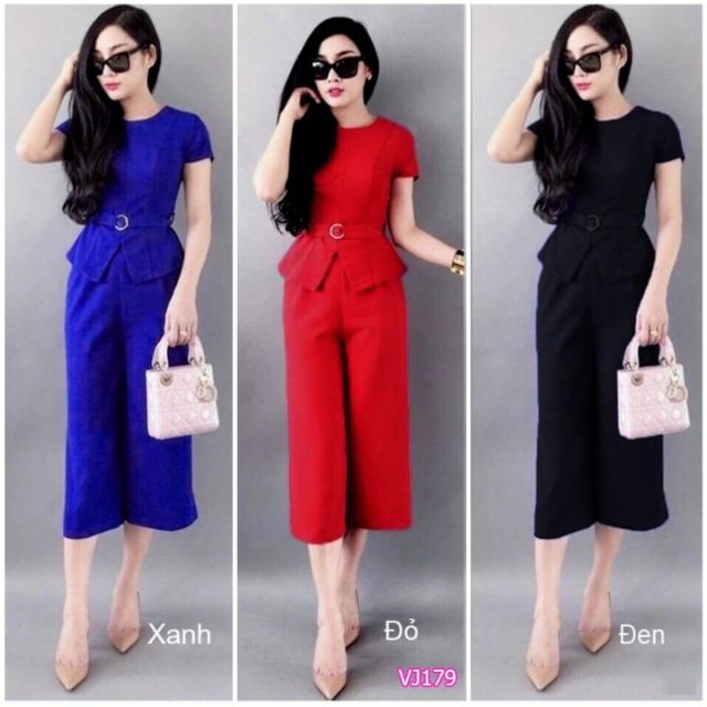Set nguyên bộ áo tay con kèm belt quần ống suông VJ179