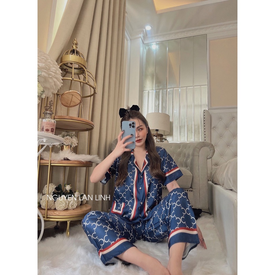 Bộ pijama lụa latin tay ngắn 𝘾𝘼𝙊 𝘾𝘼̂́𝙋 - Bộ đồ ngủ GC Xanh [ SIÊU HOT ] thoáng mát, sang chảnh.