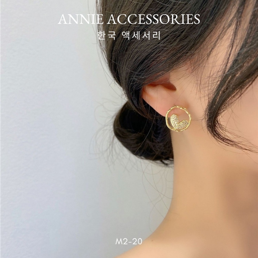 Bông tai tim tròn đính đá mạ vàng phong cách hiện đại cá tính ANNIE - M2-20
