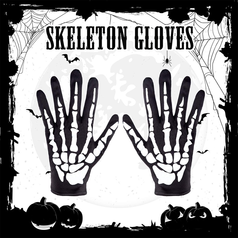 Set 2 Đôi Găng Tay Dài Hình Bộ Xương Halloween Cho Người Lớn Và Trẻ Em