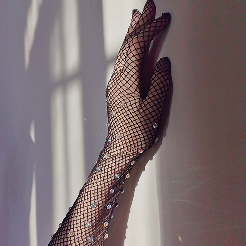 1 Đôi Găng Tay Lưới Co Giãn Đính Đá Gợi Cảm Cho Nữ