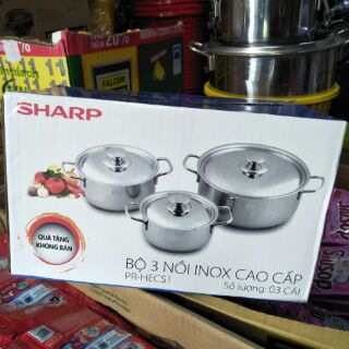 Bộ  3 nồi  inox cao  cấp quà tặng  của  Sharp.