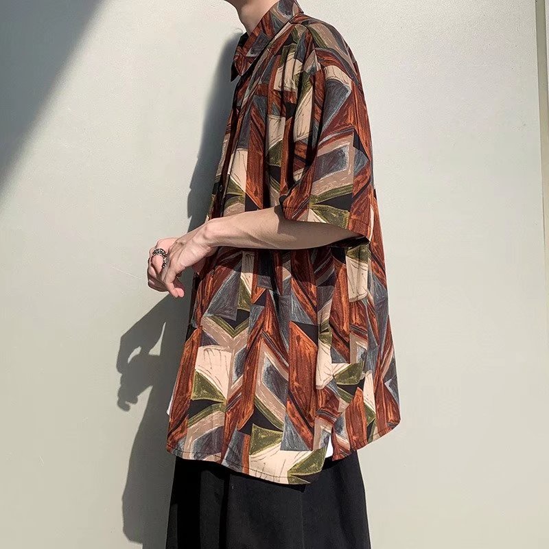 Áo Sơ Mi Ngắn Tay Dáng Rộng In Họa Tiết Graffiti Phong Cách Hàn Quốc Thời Trang Mùa Hè Cho Nam Cỡ M-3XL