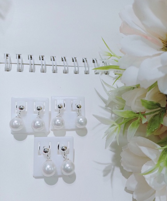 Khuyên tai trai nhân tạo treo 2 hạt bạc thật cao cấp