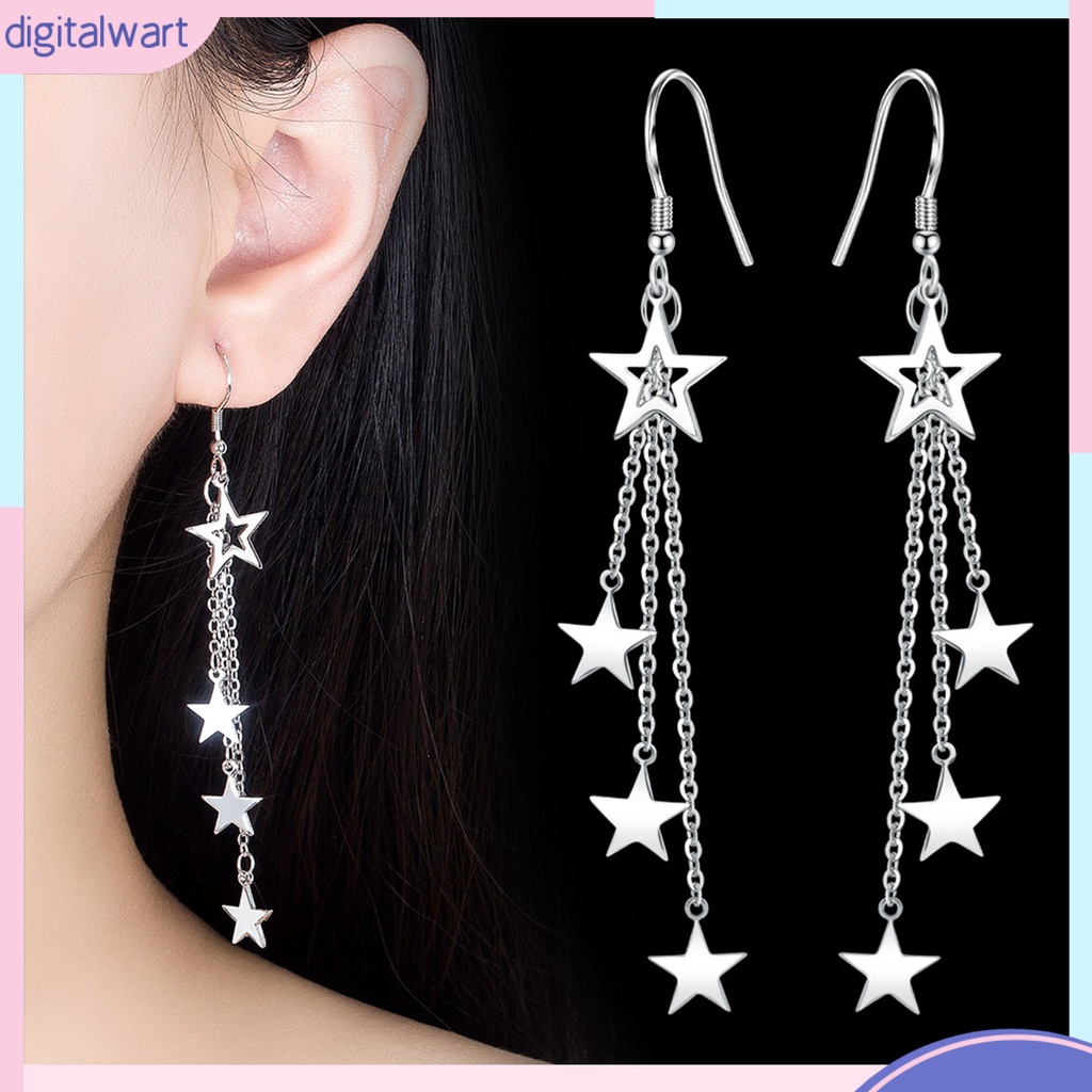 Đôi Khuyên Tai Dài Hình Ngôi Sao Lấp Lánh Thời Trang Cho Nữ