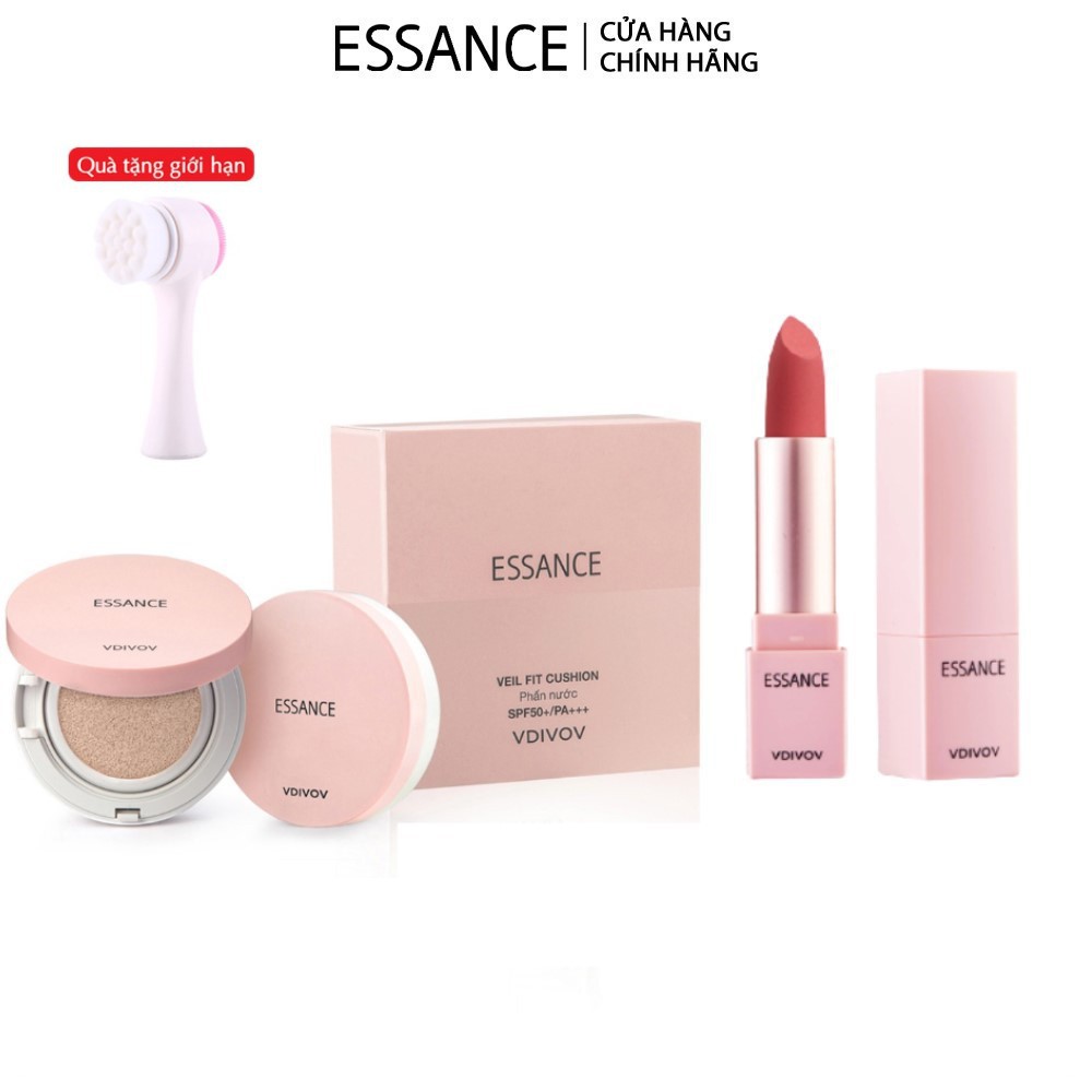 Bộ Phấn nước mịn lì mờ khuyết điểm Essance Veil Fit Cushion SPF50+ PA+++ 15g và Son lì lâu trôi màu Pumpkin Pie | BigBuy360 - bigbuy360.vn