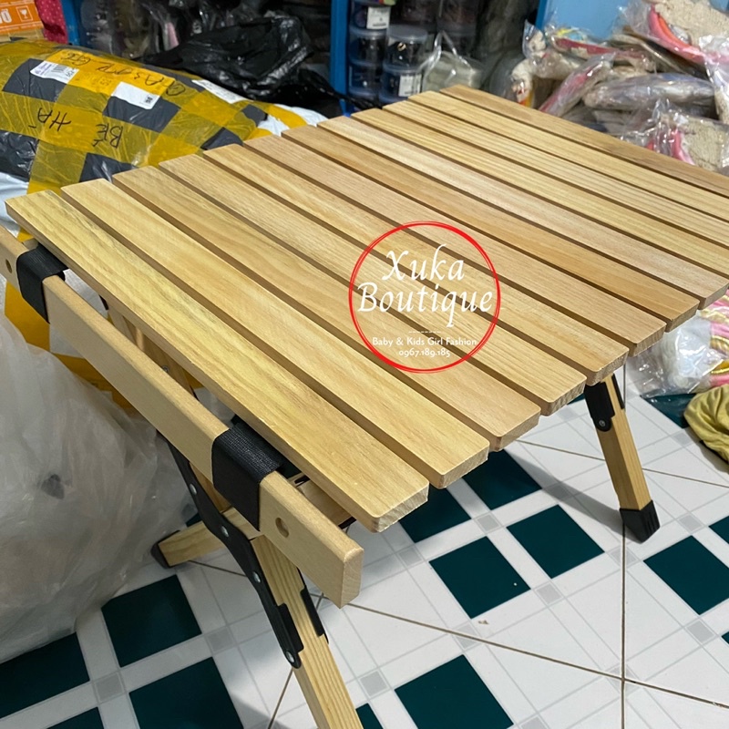 Bàn Gỗ Cuộn Trứng Cắm Trại Dã Ngoại Gấp Gọn Tiện Lợi - Thiết kế cuộn thông minh - kèm túi đựng