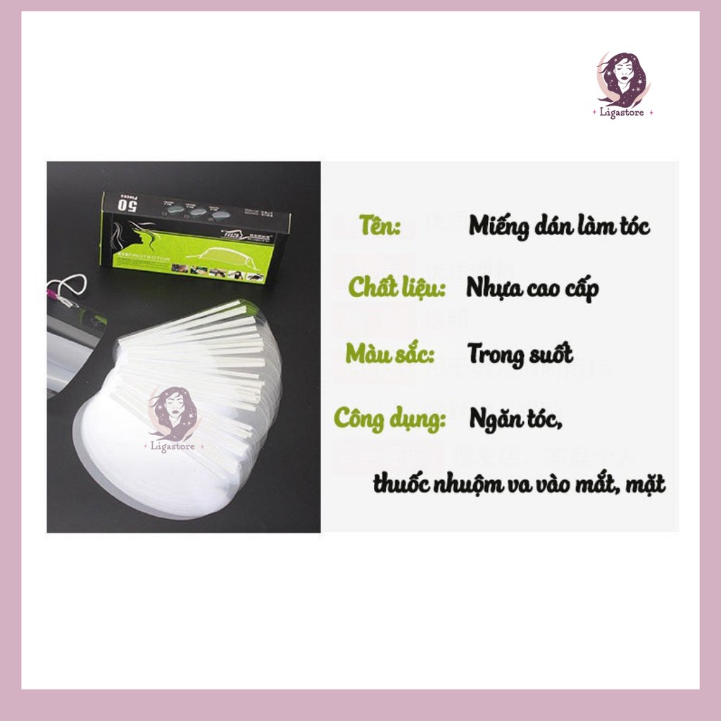 Miếng dán, kính bảo vệ mắt, da mặt, trán khi nhuộm tóc, uốn, duỗi tóc, khi làm hoá chất xanh.liga