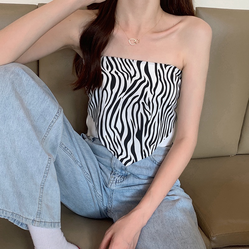 Sweet hot girl zebra pattern all-match slimming tube top stitching knitted vest